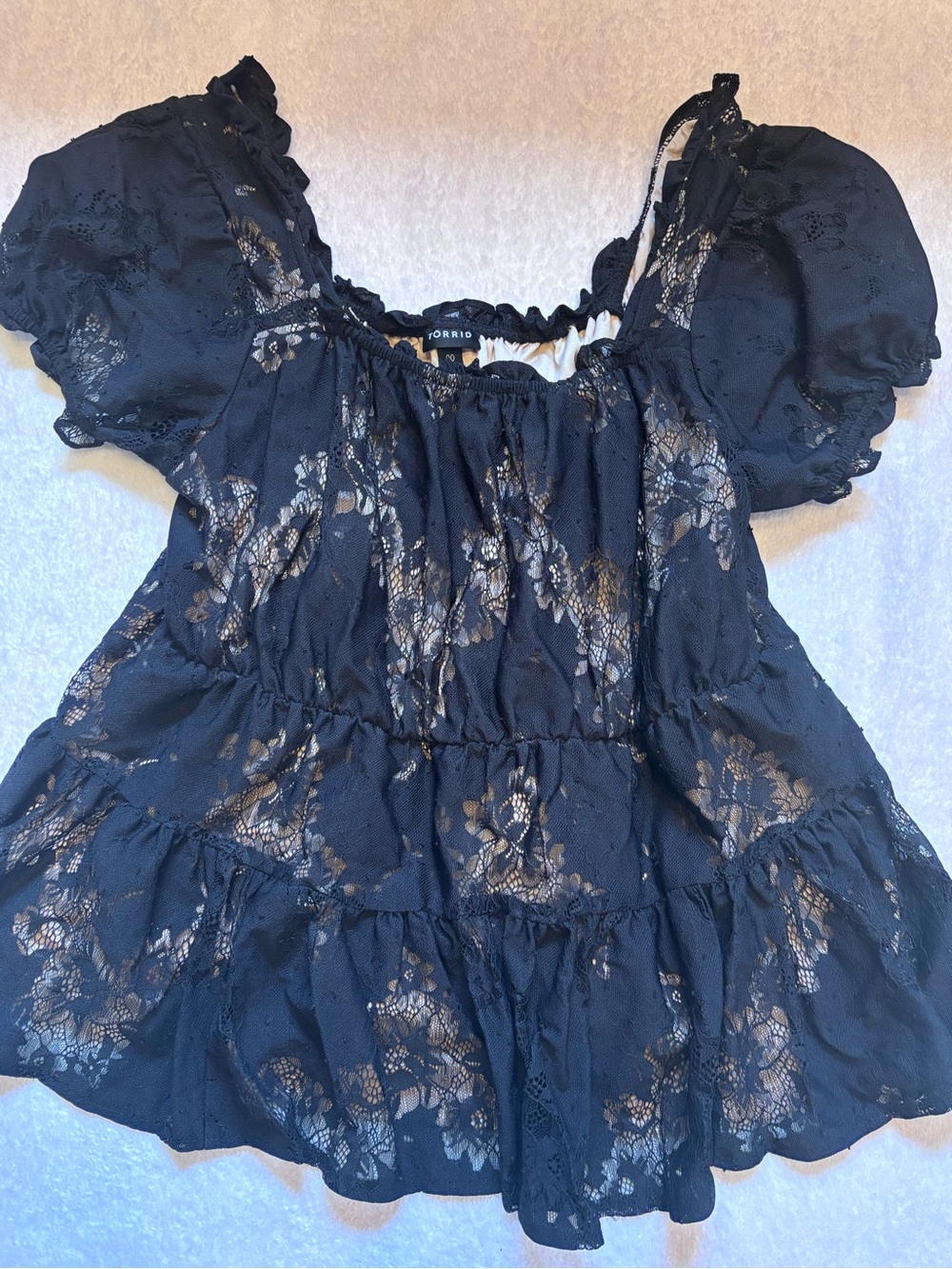 Torrid Black Lace Puff Sleeve baby doll Top